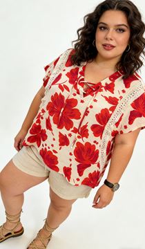 Immagine di LOOSE VISCOSE BLOUSE LACE UP COLLAR, PERFECT FOR SUMMER